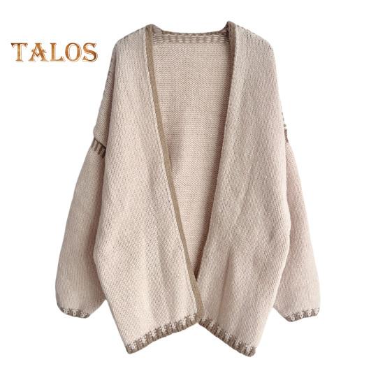 Весна Осень Женское Пальто Трикотажное Толстое Свободное Длинные Рукава Кардиган Однотонный Теплый Повседневный Повседневный Рабочий Уличный Свитер Куртка