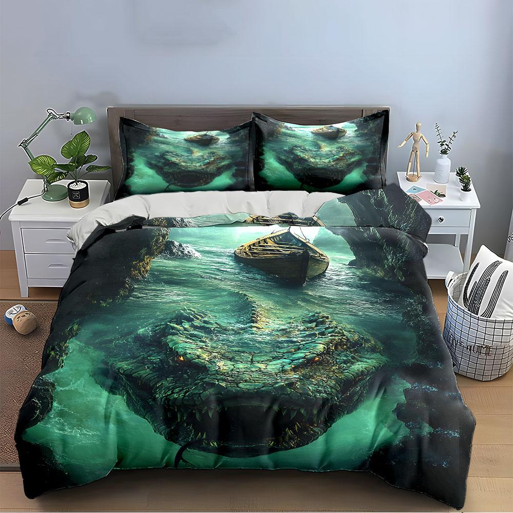 Giant Water Monster Attack Bedding Duvet Cover Set (1*Duvet Cover 2*Pillowcases, without duvet insert)