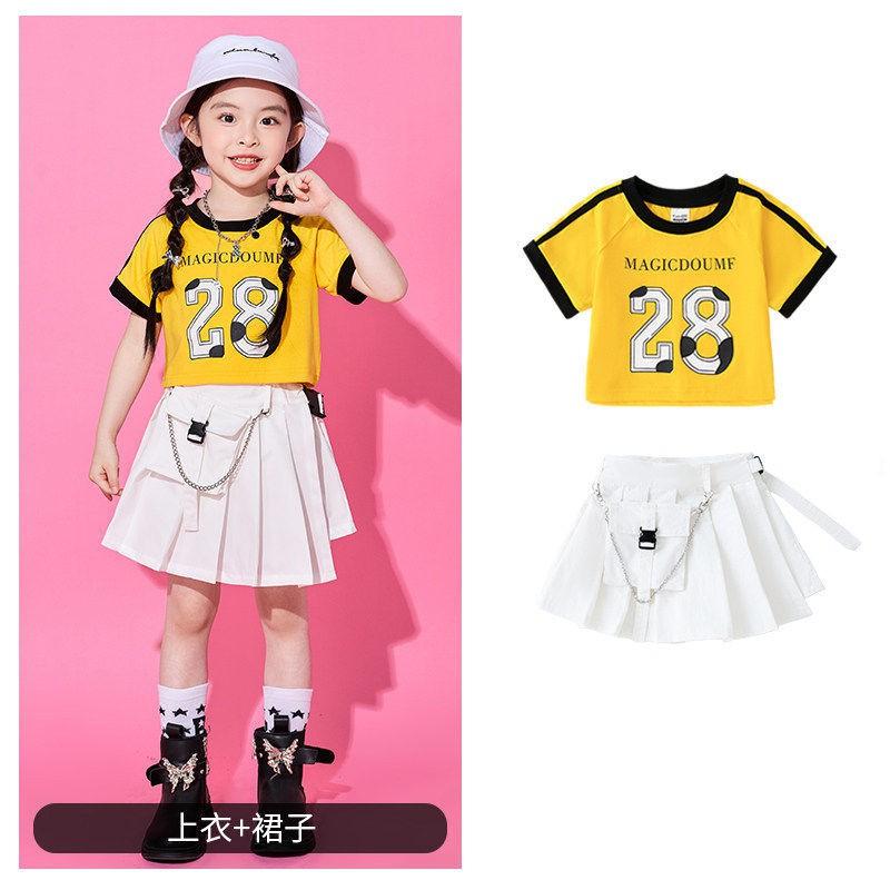 Kids Hip Hop Dance Outfit Set Boys Girls Street Performance Loose Short Sleeve Costume