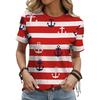 Fashion Boat Anchor Pattern Women's Clothing Summer Striped Patchwork Color Round Neck Short Sleeved Tops Loose Casual Oversize