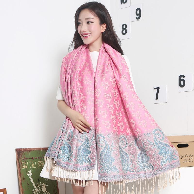 Scarf Women's Autumn and Winter Extended Women's Cotton and Linen Jacquard Tassel Air Conditioning Shawl Sunscreen Long Towel