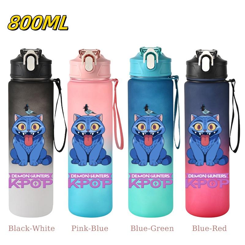 800ML KPop Demon Hunters Gradient Cartoon Pattern Big Capacity Straw Water Cup Outdoor Portable Sports Drink Bottles Travel Mug
