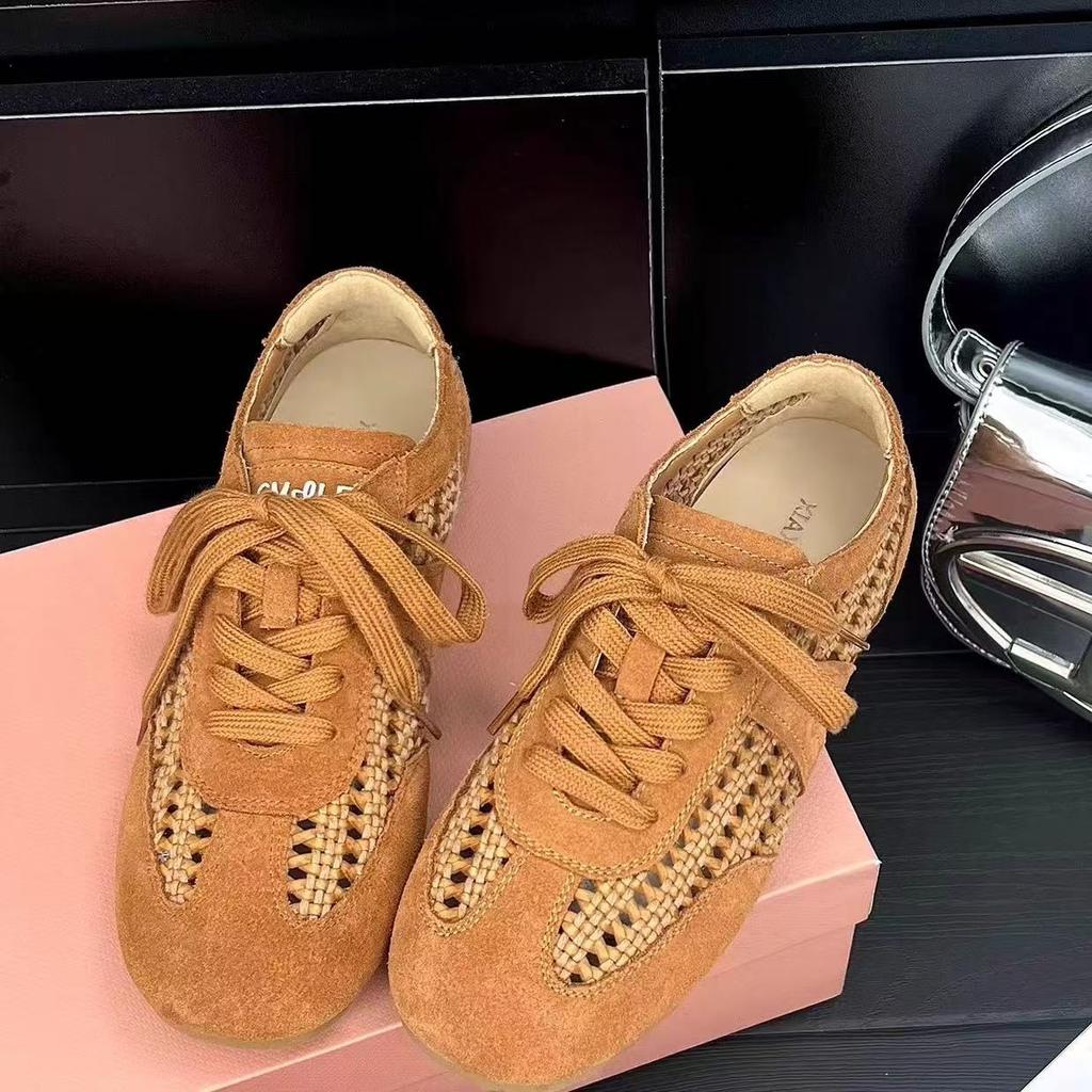 Летняя плетеная обувь Dexun ins тренд 2025 новая ретро расслабление ручная работа плоская повседневная спортивная обувь женская обувь