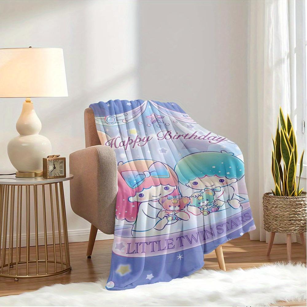1pc Little Twin Stars Birthday Wishes Flannel Blanket - Seasonal Home Decor, Cozy and Machine Washable, Suitable for All Ages, Perfect Gift