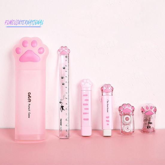 Набор канцелярских принадлежностей Cute Cat Paw с корректирующей лентой-ластиком - маркеры, линейка для заметок, пенал, школьные канцелярские принадлежности, подарок на день рождения для любителей кошек