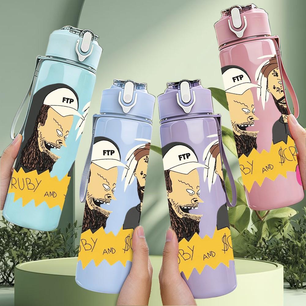 1PC Two Cartoon Men 750ml sports water bottle leakproof straw lid outdoor office home