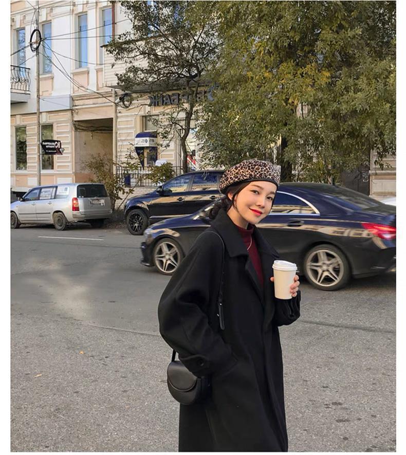 Женское черное шерстяное пальто средней длины выше колена, в стиле Хепберн, корейское, свободного кроя, в стиле мори, готовое к зиме.