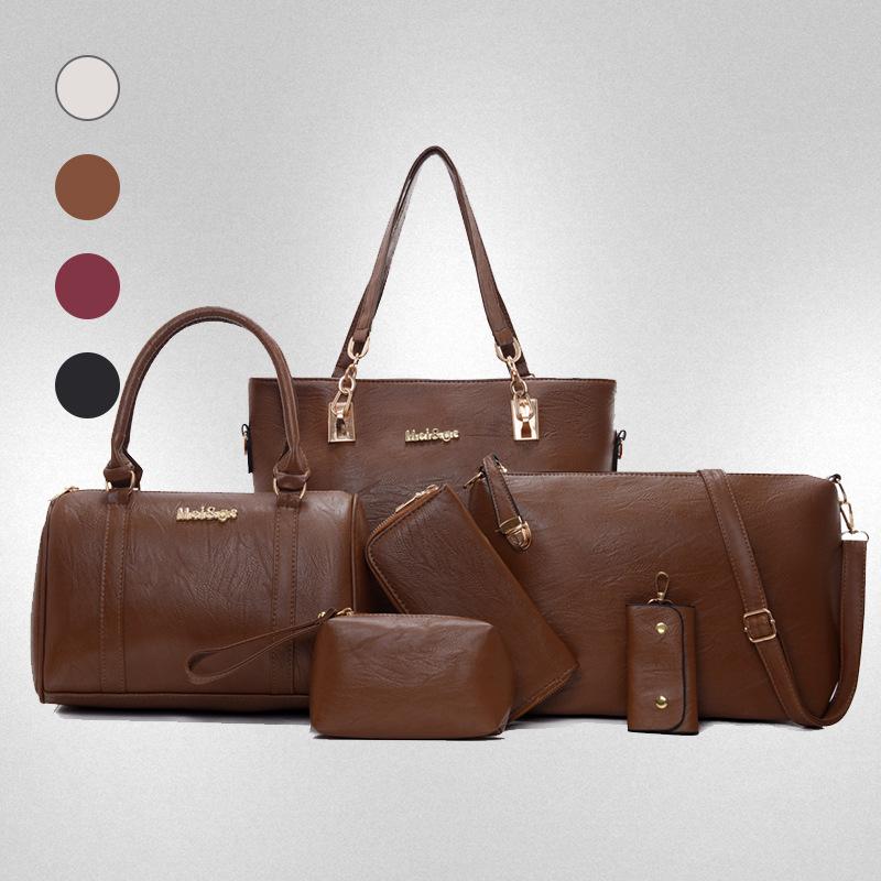 Women's Bag New Fashionable Six-piece Set, Mother and Child Bag Embossed Large-capacity Shoulder Portable Messenger Bag Fashionable