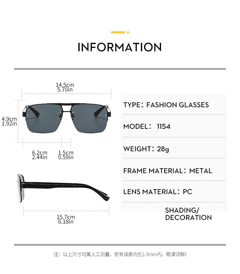 1PC Women's rimless street-style sunglasses with a double-bridge metal design—trendy eyewear for driving and vacations.