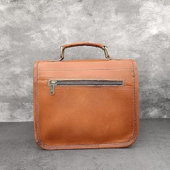 Vintage Leather Satchel Crossbody Bag Men Womenn Purse Wallet Handbag Messenger Sling Bags, 9 Inch Mini