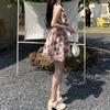 Rose Floral Dress Women Skirt Sling Strap Sundress Fashion Mini Sleeveless Dress  Lolita