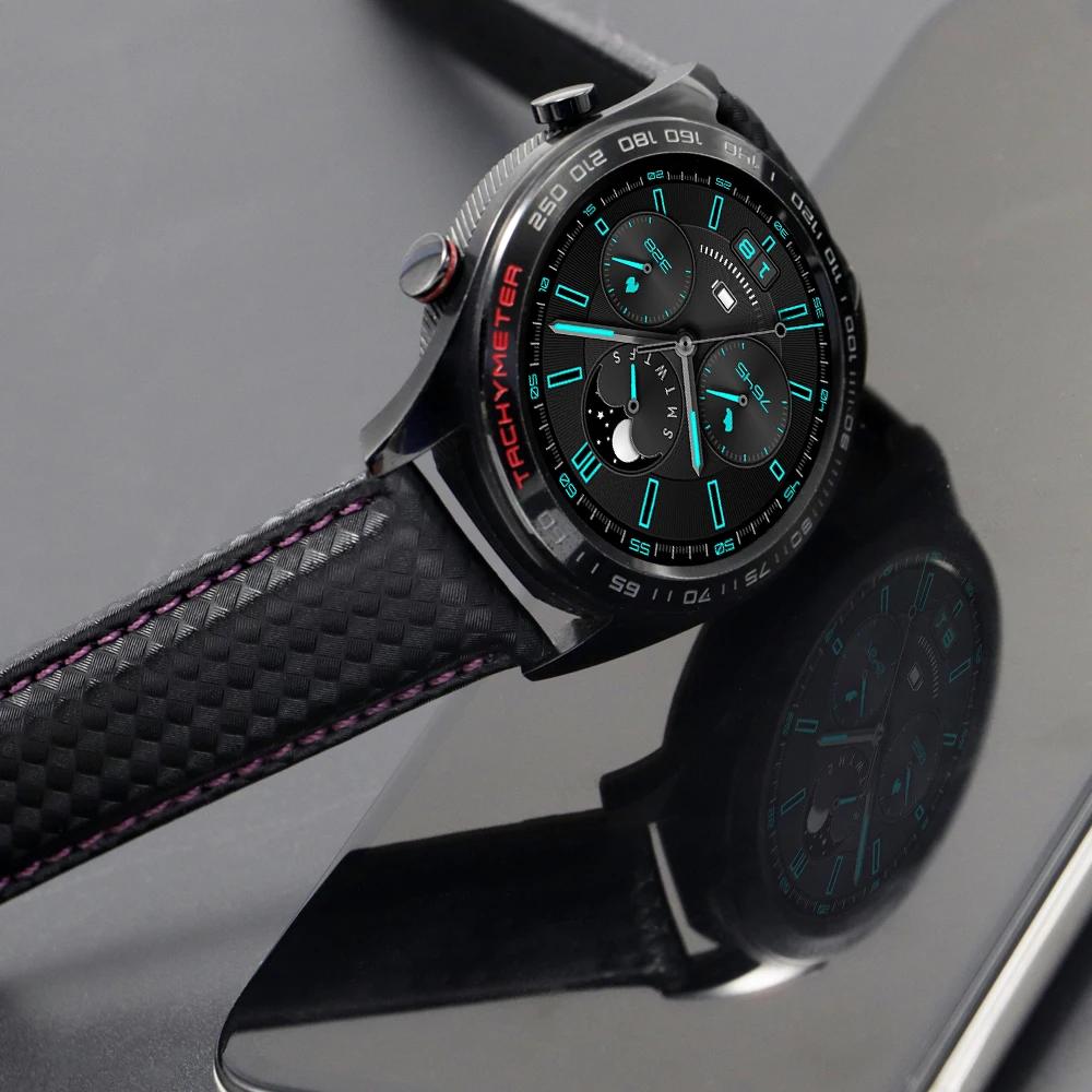 20 мм 22 мм Роскошный кожаный ремешок для часов из углеродного волокна для Samsung Galaxy Watch 3 4 5 6 Pro 45 мм 46 мм Классический ремешок для Huawei GT34