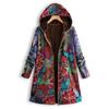 Womens Winter Warm Outwear Floral Print Hooded Pockets Vintage Oversize Coats
