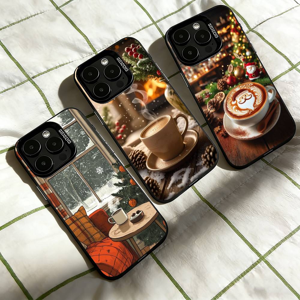 Christmas Art winter C-Coffee Phone Case For iPhone 17,16,15,14,13,12,11 Plus,Pro Max,XS,Colorful Silver Phone case Funda Cover