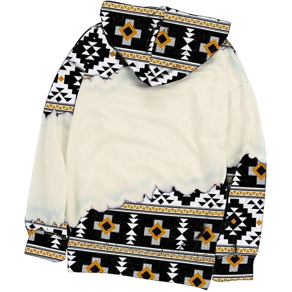 Women's Aztec Hoodie Geometric Pattern Long Sleeve Colour Block Pullover Drawstring Sweatshirt