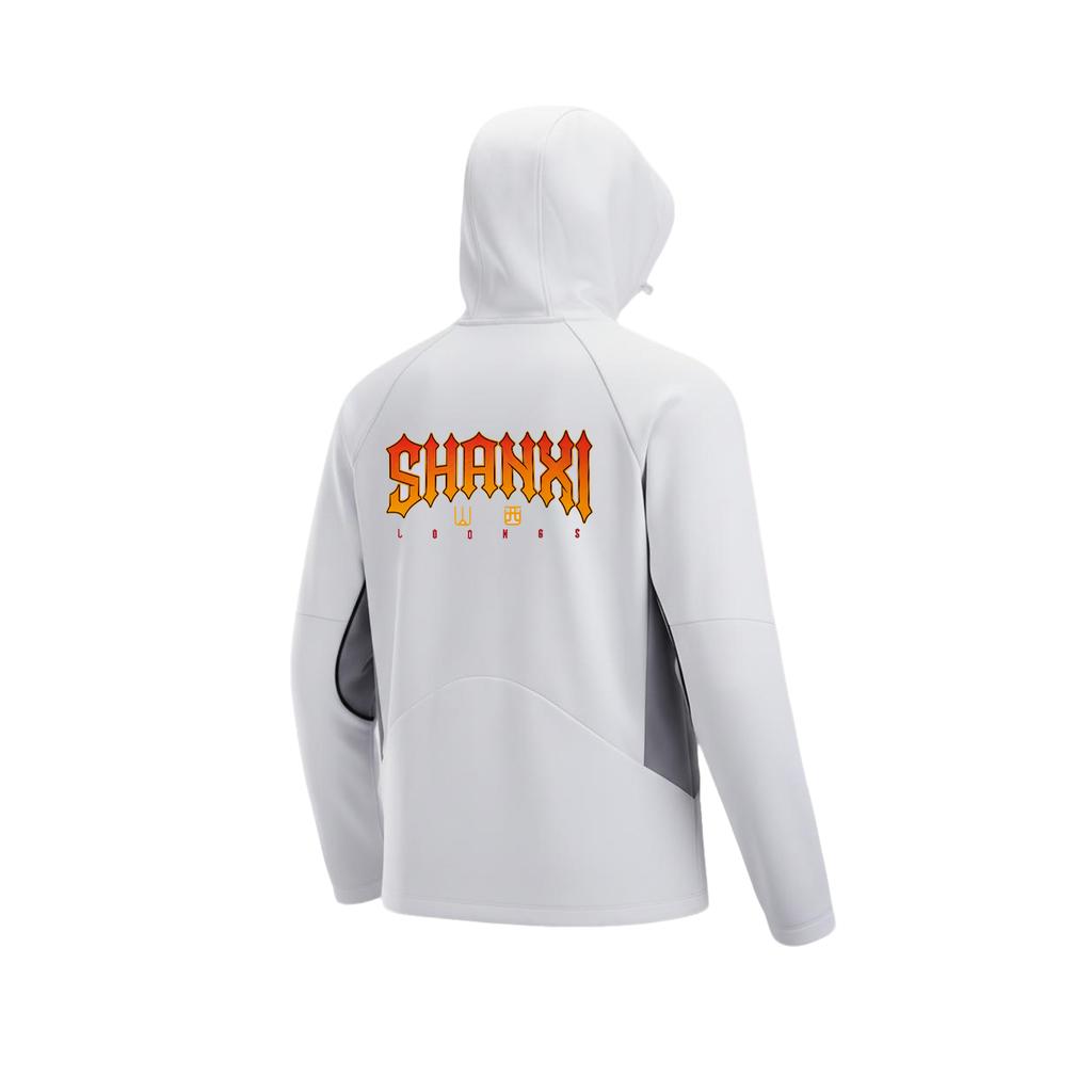 Li Ning Jackets Unisex Shanxi Team, White Hooded Thickened Soft Shell AWDVM45-2