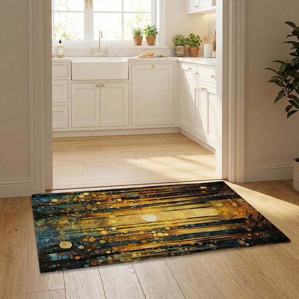 G-Gustav Klimt Print Starry Night Floor Mat Flannel Door Mat Non-Slip Bedroom Living Room Home Decor