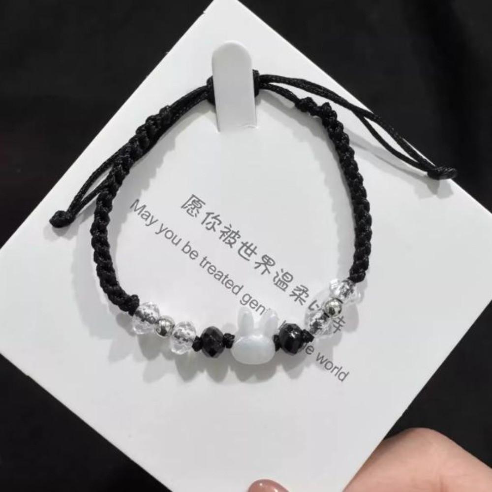 Moonstone Obsidian Couple Bracelet Cute Cat Bracelet Fashion Rabbit Woven Bracelet Friendship Gift