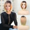 Synthetic Ombre Blonde Wigs Ladies Wig with Bangs Natural Soft Short Straight Hair Bob Cut Wig Daily Costume Party Use
