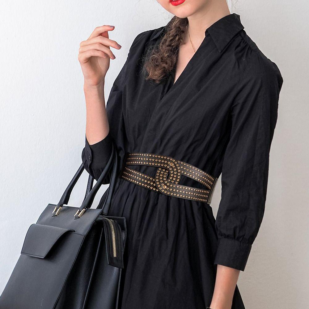 Платье Джинсы Повседневные роскошные широкие ремни Кожаный пояс с заклепками Корсет с эластичными поясами