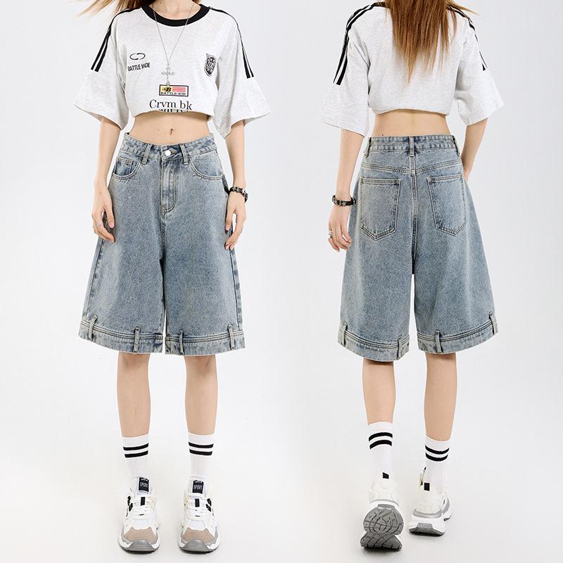 Women's American Retro Wide-Leg Denim Shorts - Summer 2025 Fashion Trend