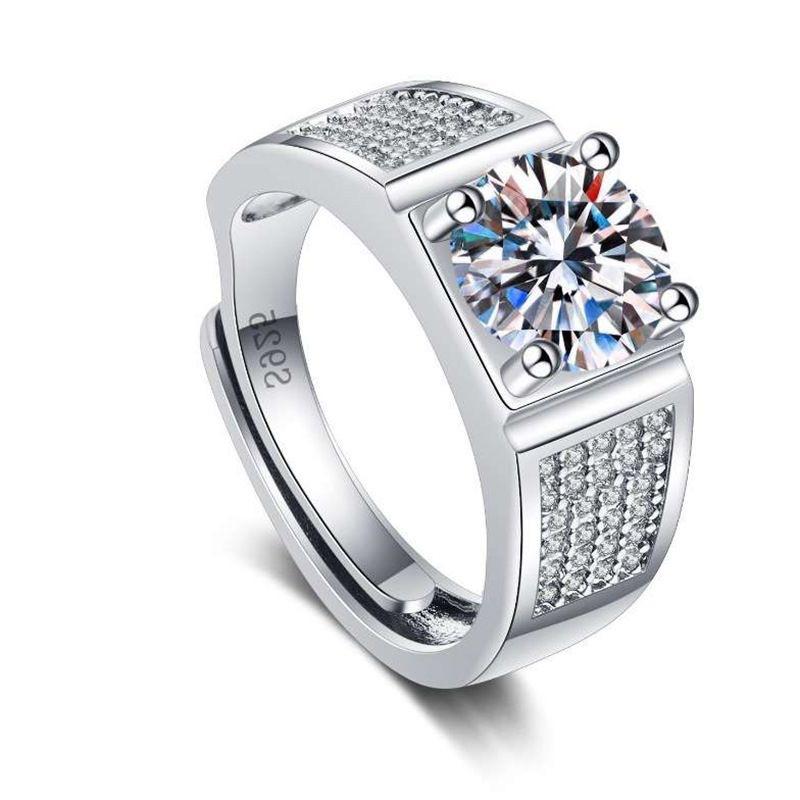 Имитация Моцареллы Мужское кольцо с бриллиантом, Кольцо с бриллиантом Кольцо 1 карат, Слегка инкрустированное атмосферным, модным и универсальным кольцом для босса, живое