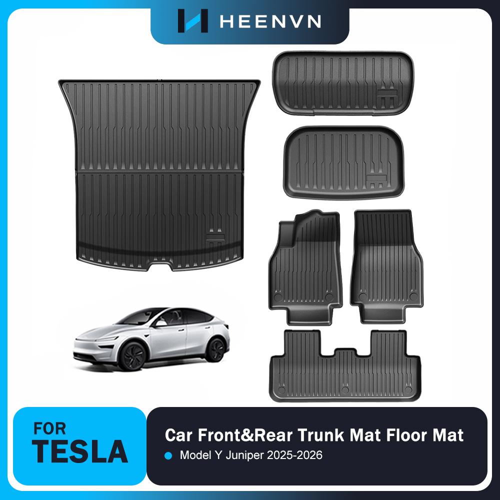 Heenvn TPE Floor Mats For Tesla Model Y Juniper 2025 2026 All Weather Trunk Floor Mat Waterproof Non-Slip Cargo Liner Pad LHD