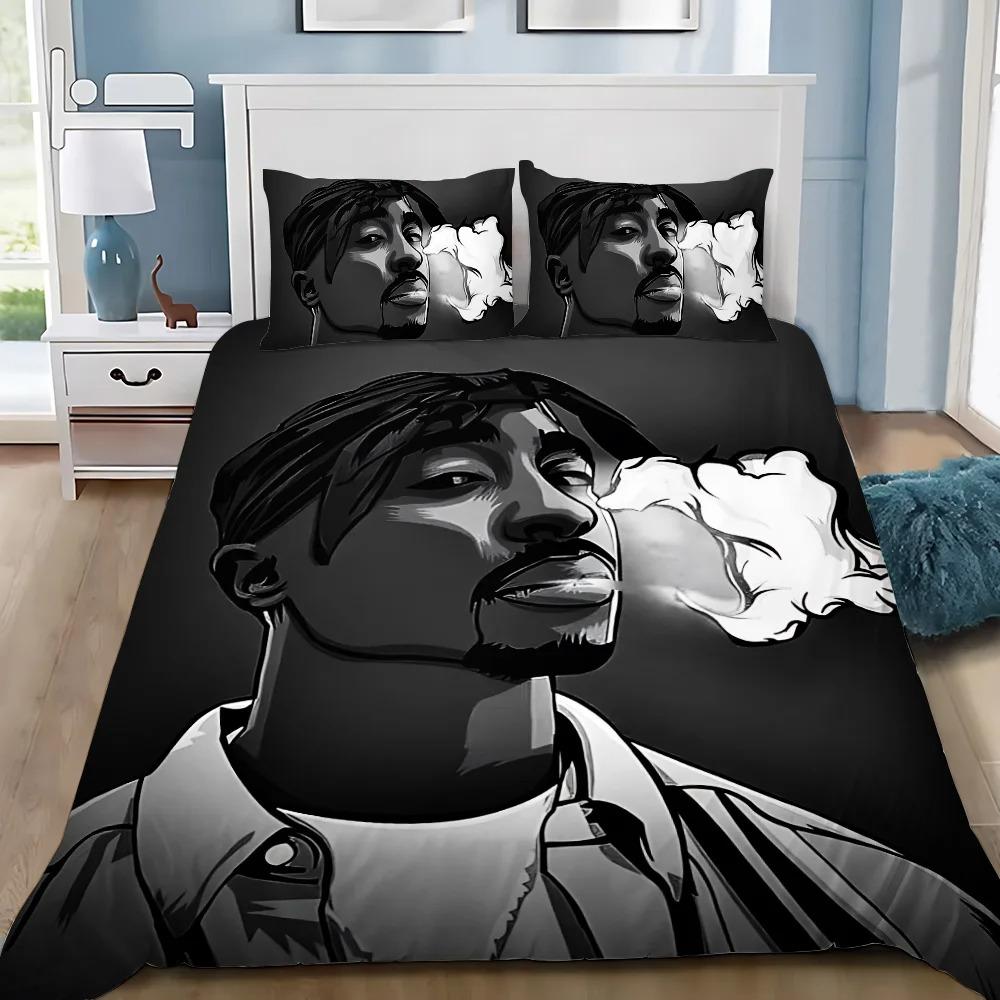 Hot Sale Hip Hop 2Pac Bedding Set Soft Polyester Quilt Cover Pillowcase Set Single/Double/Queen for Boys Girls Home Textile