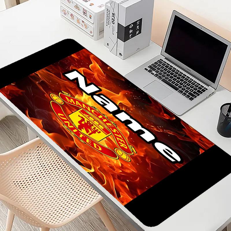 Custom Name Personalized Manchester Football F.C Pattern Mousepad, Laptop PC Desk Mat, Decorative Desk Mat for Home Keyboard Pad Gift