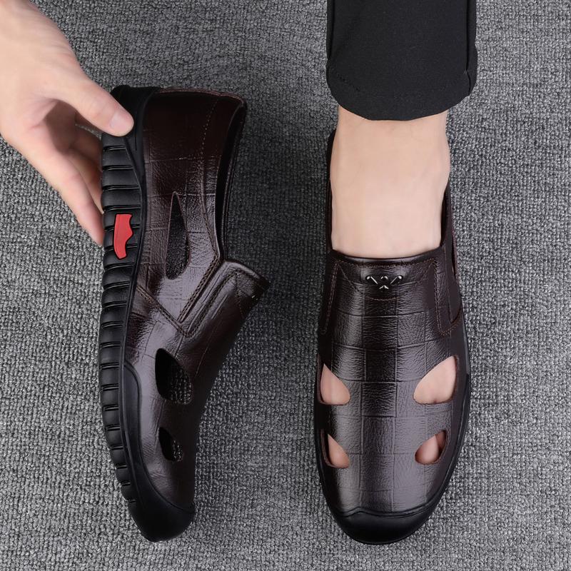 Летние хиты продаж, легкие дышащие туфли с полыми отверстиями, минималистичные мужские кожаные повседневные туфли, мужские сандалии, бесплатная доставка