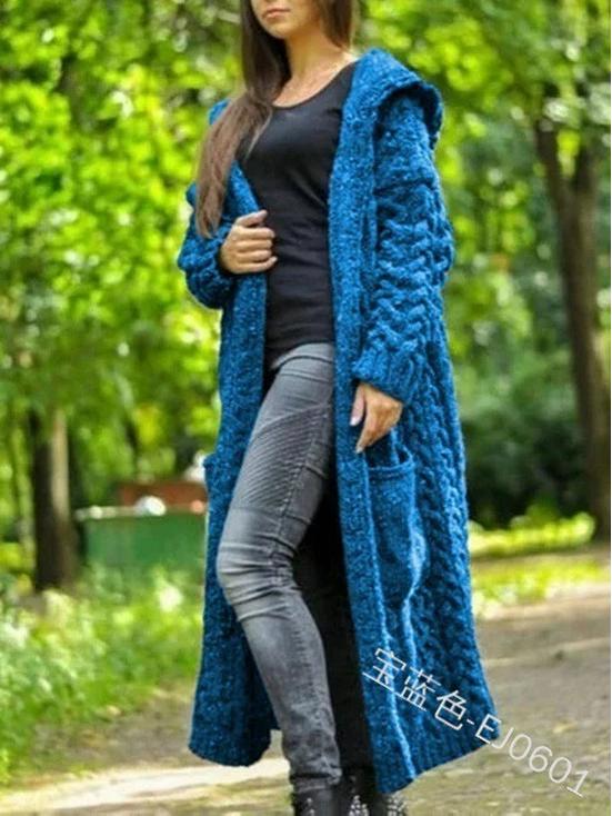 Europe & America Plus Size Knit Hooded Long Cardigan