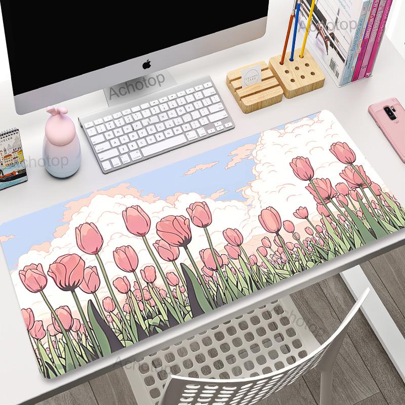 Pink Kawaii Mouse Pad XXL Purple Laptops Gaming Desk Pad Flower Mousepad Anime Office Carpet Gamer Keyboard Computer Desk Mats
