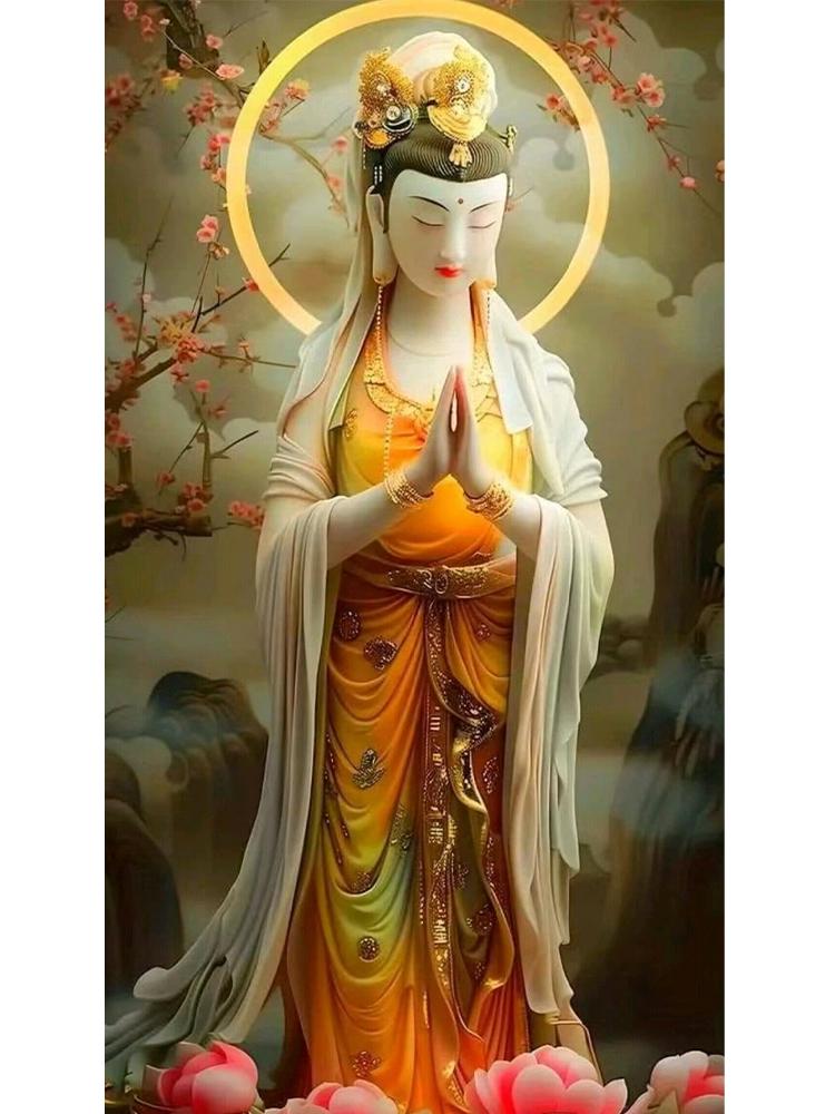 Цветная статуя Будды Гуаньинь, вышивка своими руками, полный квадрат/круглый бриллиант 5d, вышивка крестом, мозаика, буддийское зачатие, лотос