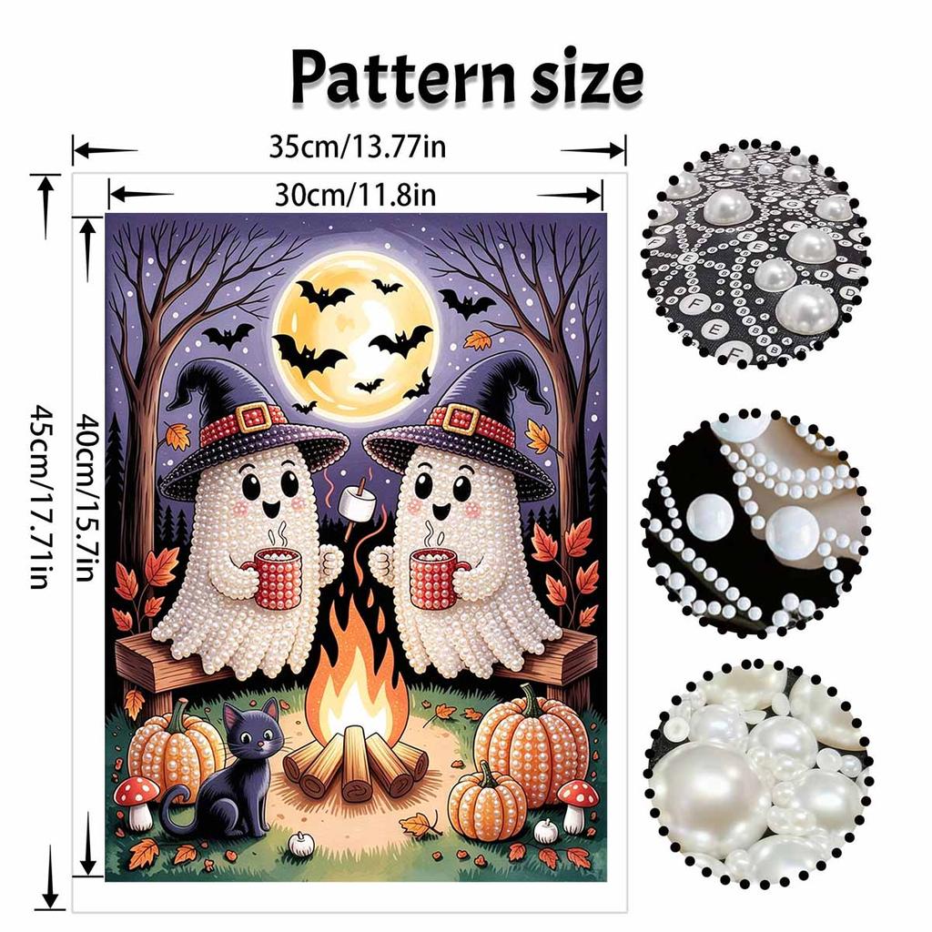 Halloween pearl painting art full pearl handmade diy home decorations ghost bonfire pumpkin cat forest