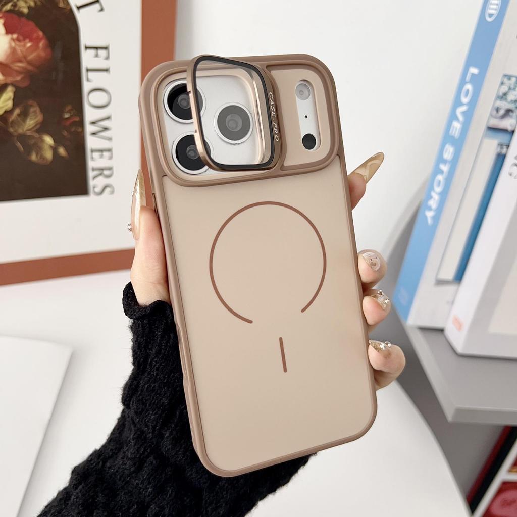 Имитация чехла для iPhone 17 Pro Max: Магнитная обложка с ощущением кожи с держателем для линзы камеры Apple 16