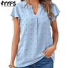 Женские модные повседневные летние весенние однотонные блузки и рубашки с v-образным вырезом и короткими рукавами с принтом