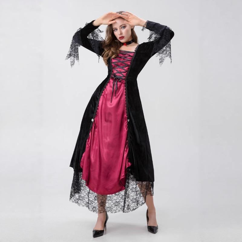 Хэллоуин Костюм Вампира Средневековая Придворная Вечеринка Королева Винтажное Кружевное Платье