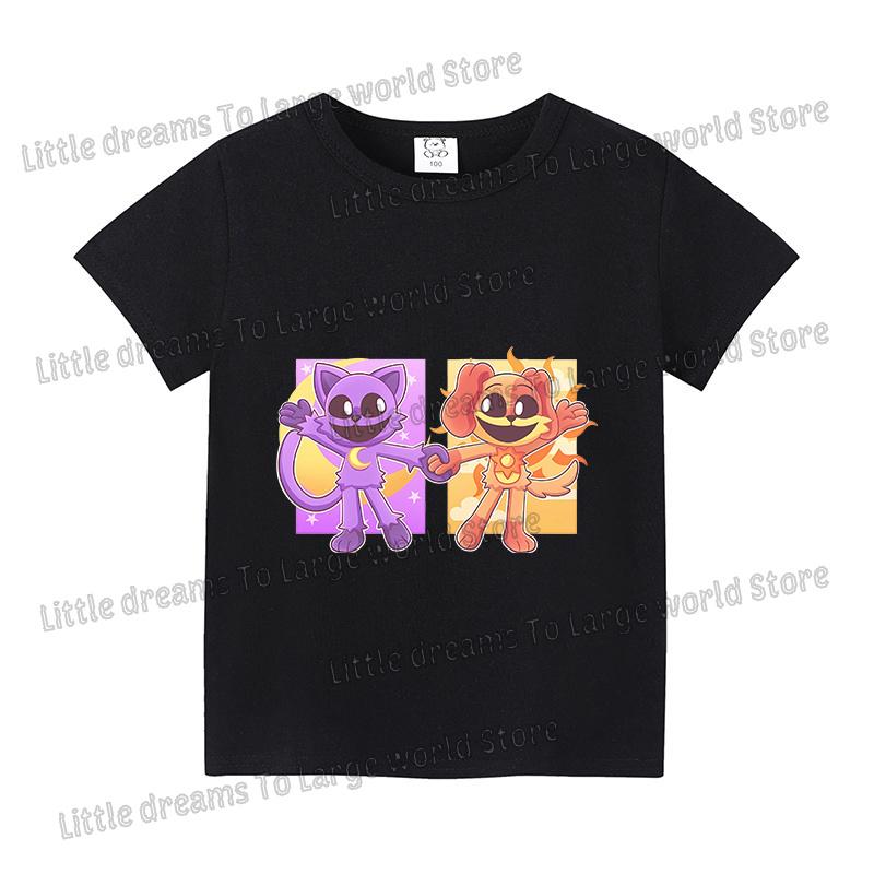 Футболка Smilings Critters для детей с принтом мультяшных персонажей, одежда с коротким рукавом, детская летняя, белая, черная основа, повседневные топы