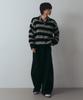 NODU Open Collar Striped Brush Knit [Black]