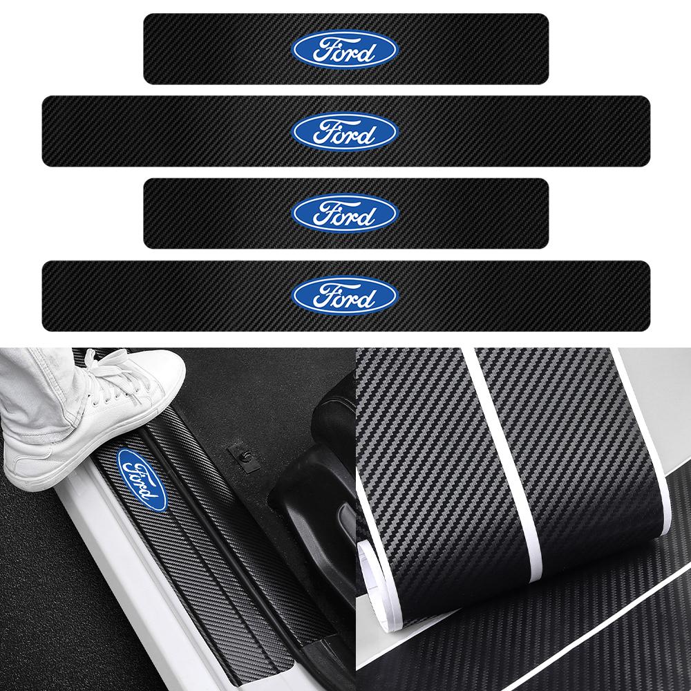 4Pcs Car Door Sill Carbon Fiber Badges Protector Stickers for Ford Explorer Focus 2 3 4 MK2 MK3 MK5 Fiesta MK7 Mondeo MK4 Fusion GT9