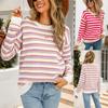 Ранняя осень Ленивый Стиль Вязаный свитер Пуловер Полосатый Круглый вырез Свитер Удобная женская одежда