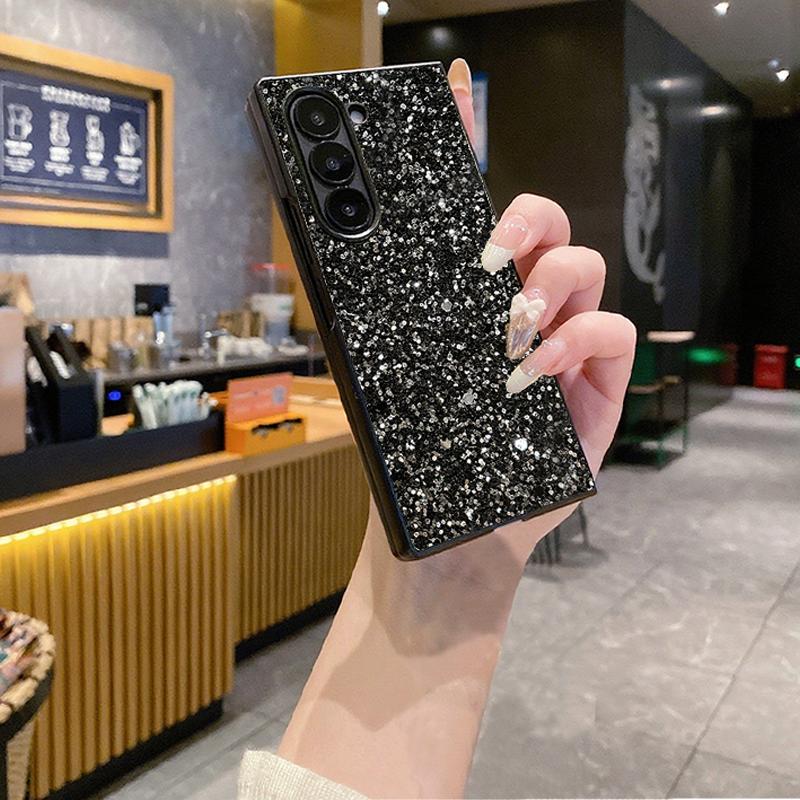 Luxurious shiny Black diamond rhinestone Glitter Phone Case For Samsung Galaxy Z Fold 7 6 5 4 3 5G Fashion Protective PC Shell