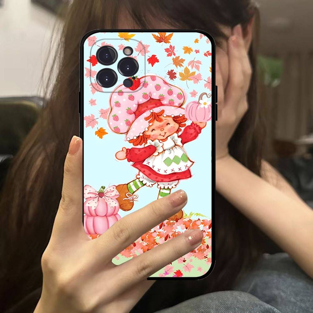 Мультяшная Девочка S-Клубника S-Клубничный Торт Чехол для Телефона Для IPhone 16 Pro Max 15 17 Plus 14 13 12 Mini 11 Черный Чехол