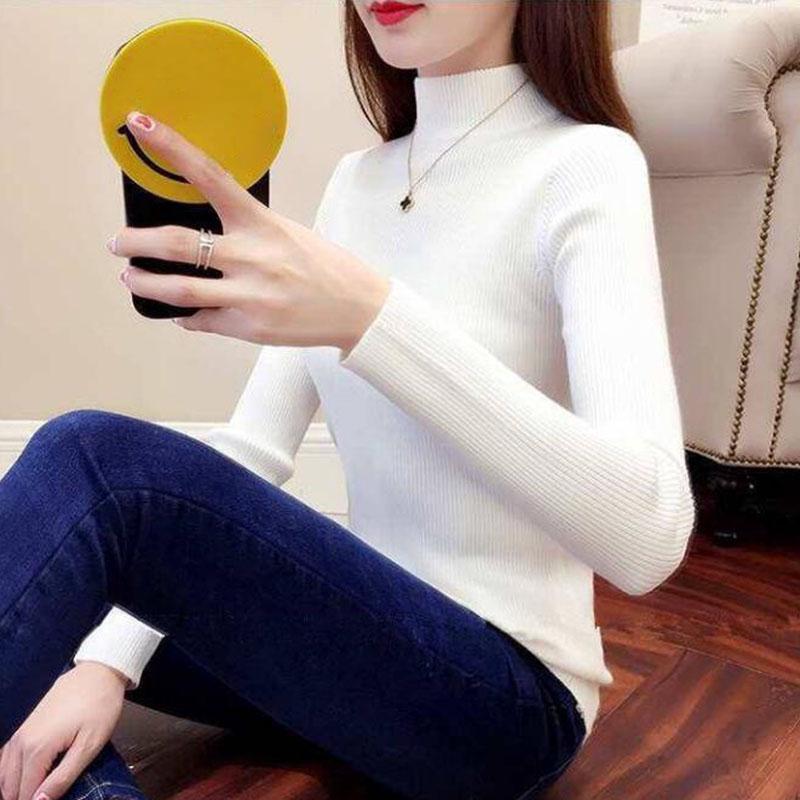 Женский вязаный пуловер с высоким воротником, теплый свитер больших размеров с верхом и дном, эластичный зимний свитер