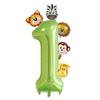 7pcs 40 Inch Green Number with Mini Jungle Animals Balloons Set Tiger Lion Giraffe Monkey Zebra Balloon for Kids Birthday Decor