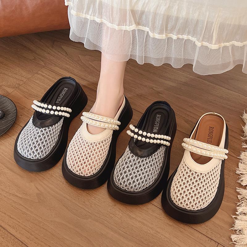 Плетеные сумки, тапочки с закрытым носком, женские летние сандалии 2025, новая обувь Мэри Джейн на толстой подошве, обувь с перфорацией