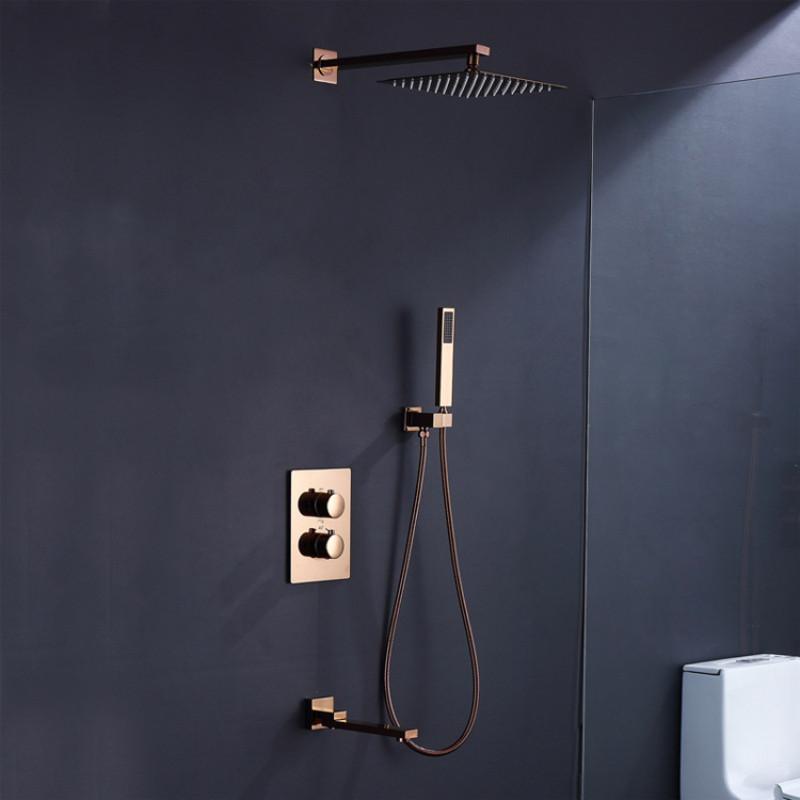 Набор для душа для ванной комнаты, матовый золотой скрытый смеситель для душа с эффектом дождя, потолочный термостатический смеситель для душа, 10-дюймовая душевая головка