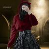 Свитшот с drawstring на рукавах Осень Женский Свободный крой Хэллоуин Спортивный Худи С вырезами Шнуровка Декор Ушки Кошки С капюшоном Открытые плечи Длинный Укороченный