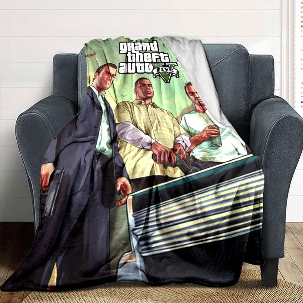 1 шт. Мягкое фланелевое одеяло Grand Theft Auto с дизайнерским принтом. Уютное одеяло для всех сезонов, идеально подходит для дивана, кровати, офиса