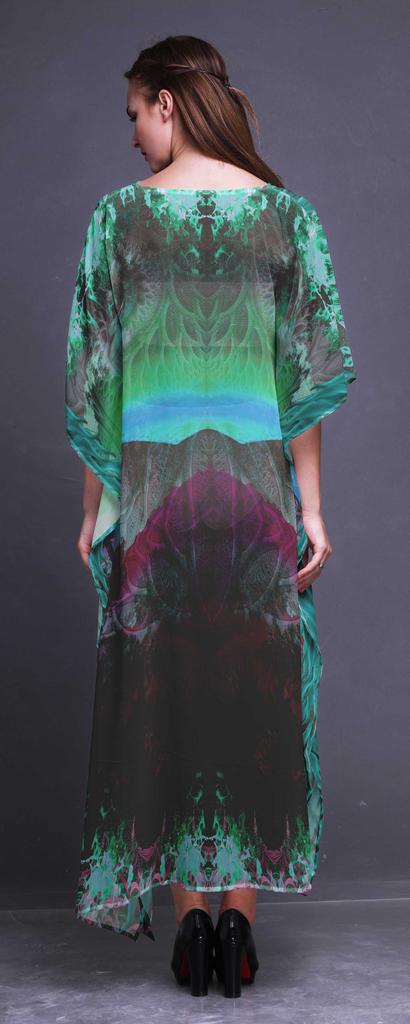 Phagun Artistic Waves Abstract Womens Long Beach Kaftan Beachwear Bikini Coverup Maxi